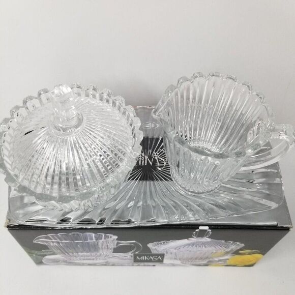 Vintage Mikasa Royal Suite Cut Crystal Covered Sugar Bowl Creamer Tray New - Picture 4 of 6